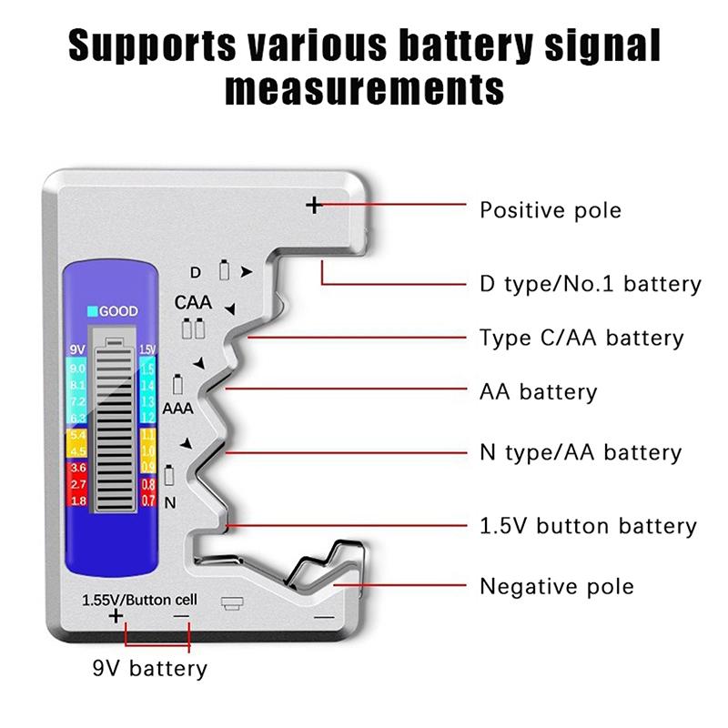 Black Portable Battery Capacity Indicator Compact Size Lithium Battery Level Tester Digital Display Battery Voltage Meter