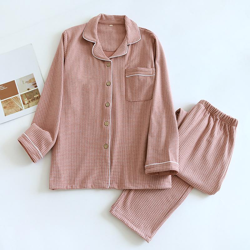 Nieuwe Herfst- en Winter Koppel Pyjama Set Heren- en Dames Lange Mouw Ruit Twee Stukken Duits Velours Warm Huis Bont XL brown