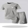 Traje esportivo casual de verão para homens, conjunto de roupas com t-shirt de gola redonda e manga curta e shorts, vestuário esportivo casual masculino