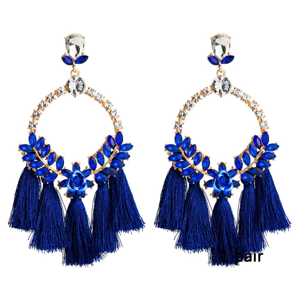 Women's Earring Exaggerated Flowers with Diamonds Tassel Acrylic Earrings Bohemian Temperament Female Earrings