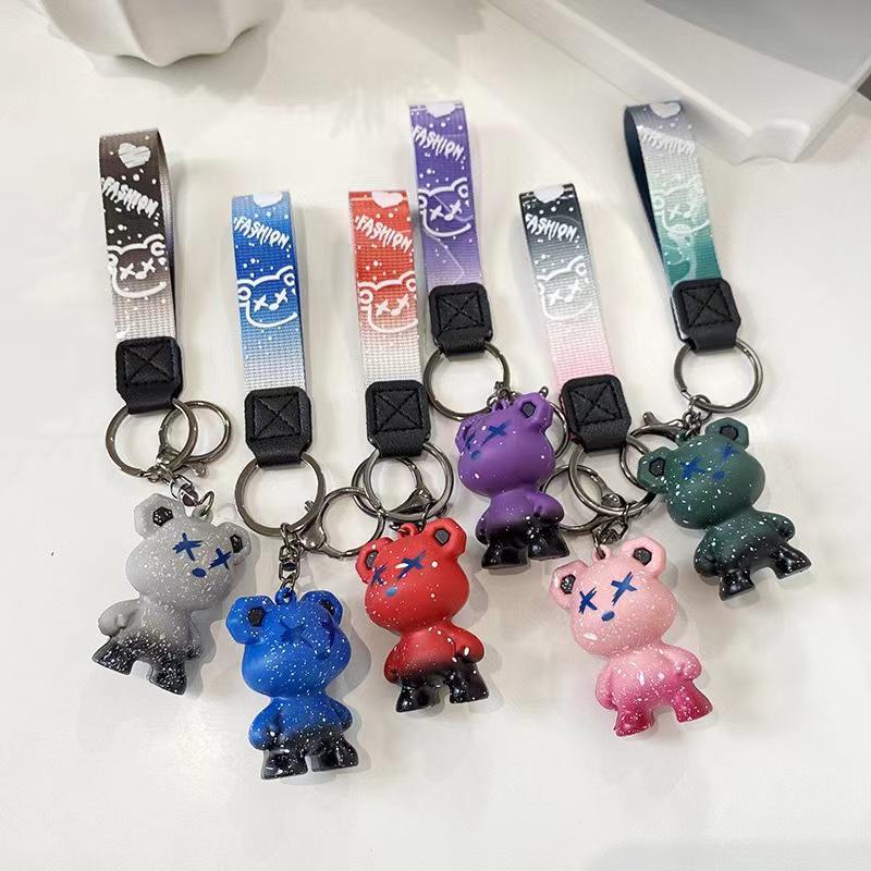 Color-Changing Starry Sky Bear Keychain - Stylish Car Charm & Purse Pendant for Couples
