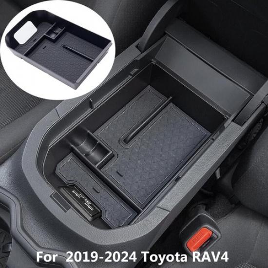 Car Center Console Armrest Storage Tray ABS Box Black For 2019-2025 Toyota RAV4