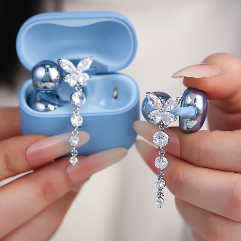 Butterfly Crystal Chain Design Ear Clip Accessory For Freeclip 1 2 Featuring Shining Zircons And Comfort Fit
