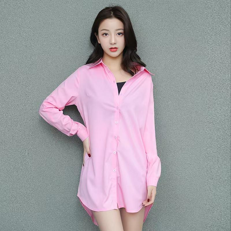 Women's Spring/Fall Long-Sleeve Loose-Fit Korean-Style Shirt, Plus Size, Mid-Length Base Layer Shirt