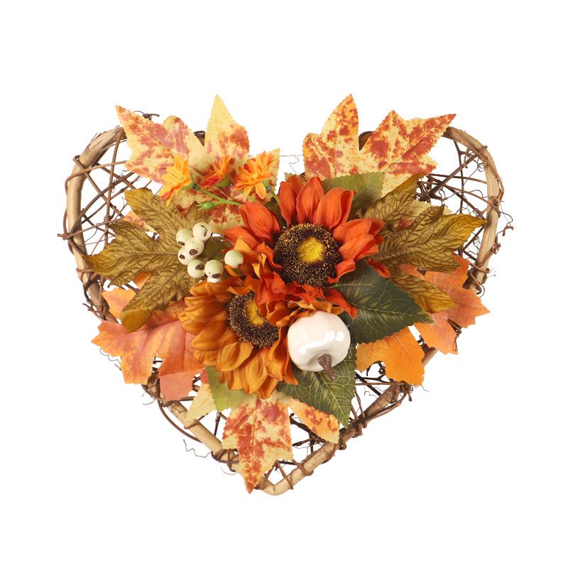 Autumn Heart Pumpkin & Sunflower Wreath - Halloween & Thanksgiving Door Decoration