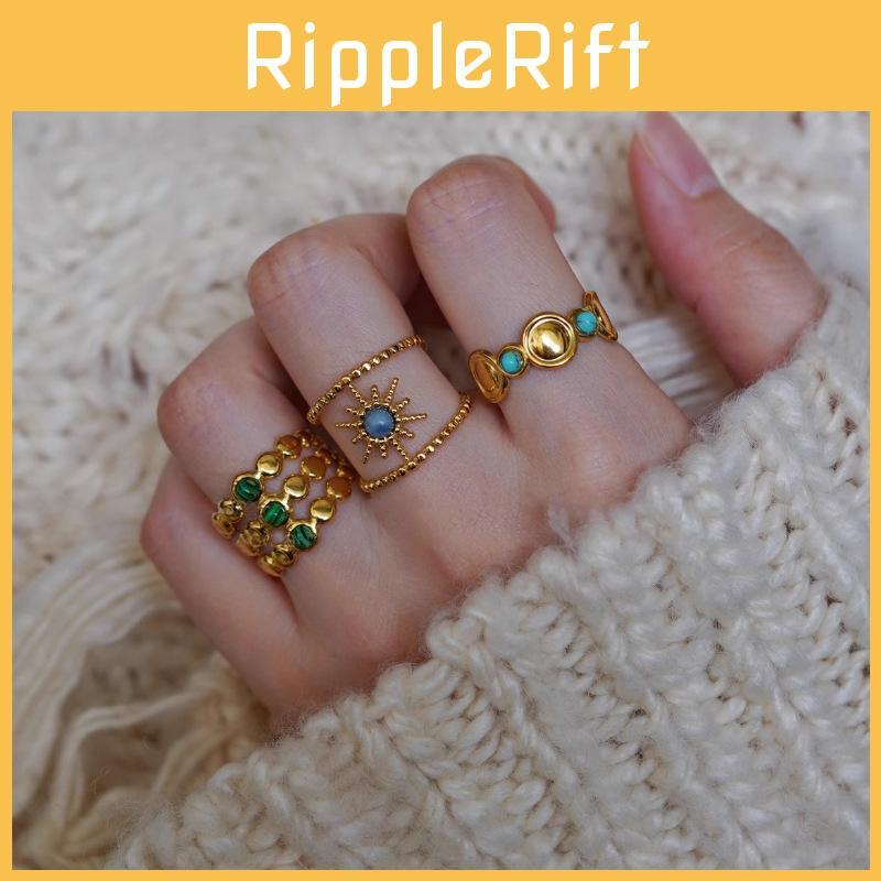 Chic Adjustable Open Ring Elegant Geometric Design Colorful Layered Jewelry For Women