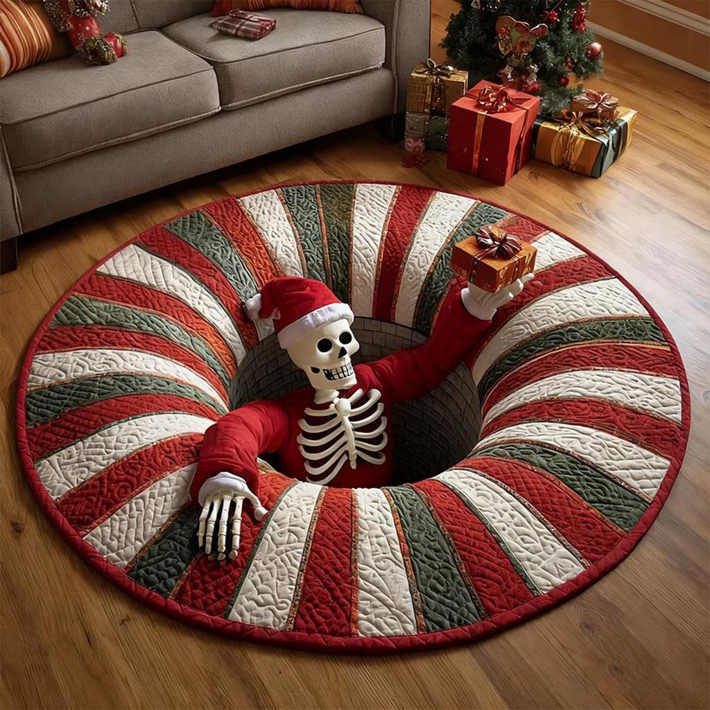 3D Christmas Floor Carpet Funny Visual Illusion Effect Christmas Optical Rug Room Circular Vortex Door Mat Party Decoration