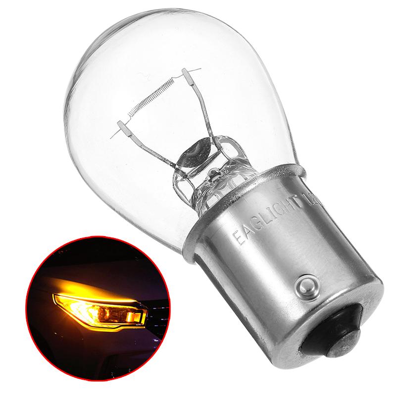 

1/10 шт. Автомобильный указатель поворота, автомобильная галогенная лампа с двойной нитью накаливания, DC12V, желтая лампа для S25 1156 1141 BA15S