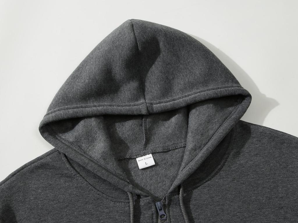 European & American Unisex Zip-Up Fleece Hoodie: Solid Color, Autumn/Winter Sportswear