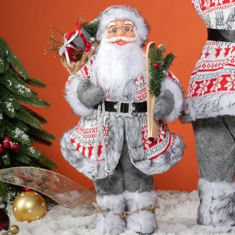 Stylish Plush Santa Claus Figure Elegant Santa Claus Christmas Centerpiece Plush Decoration for Festival Parties