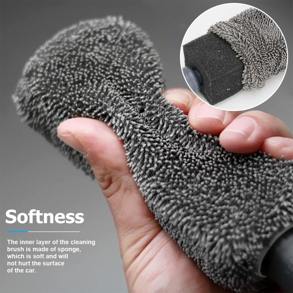 Portable Microfiber Car Wheel Tire Rim Brush Auto Wheel Cleaning Tool Wash Towel with Plastic Handle Car Washing Accessories