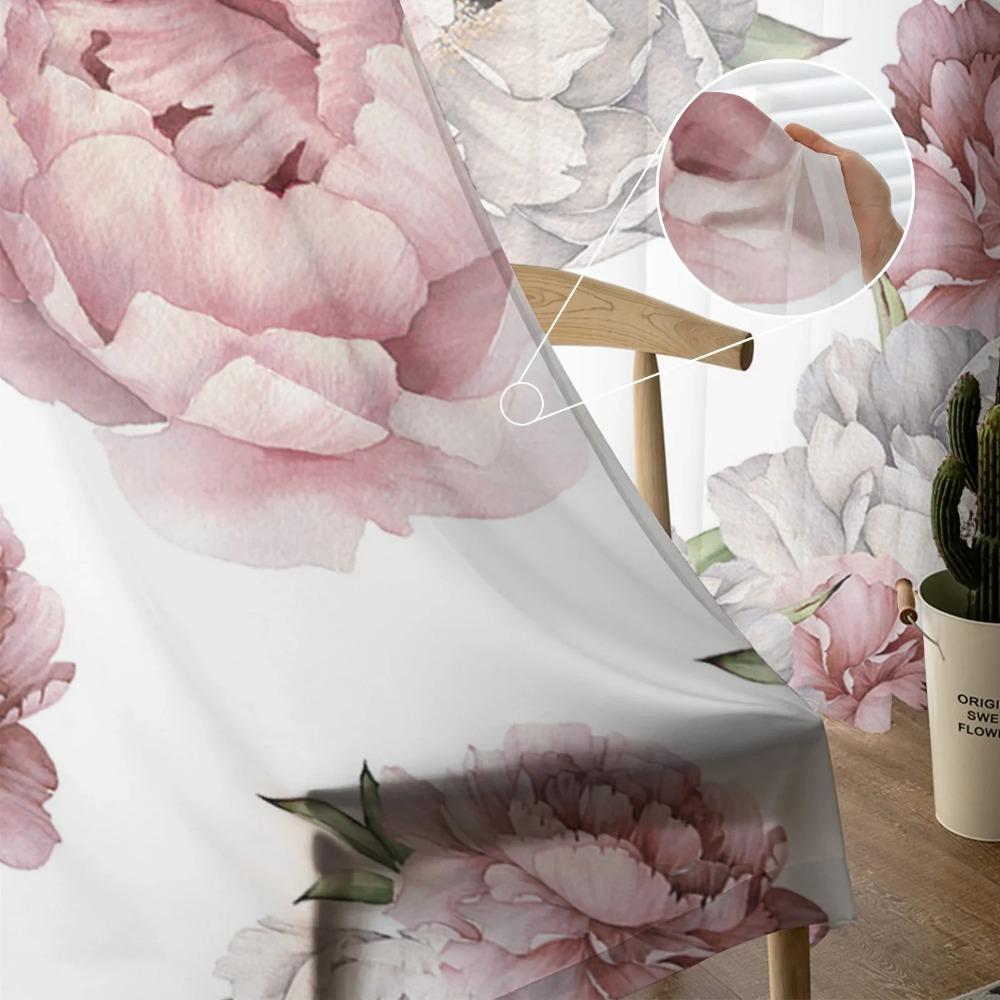 Vintage Flowers Pink Peony White Sheer Curtains for Living Room Decoration Window Curtain Kitchen Tulle Voile Organza Drapes