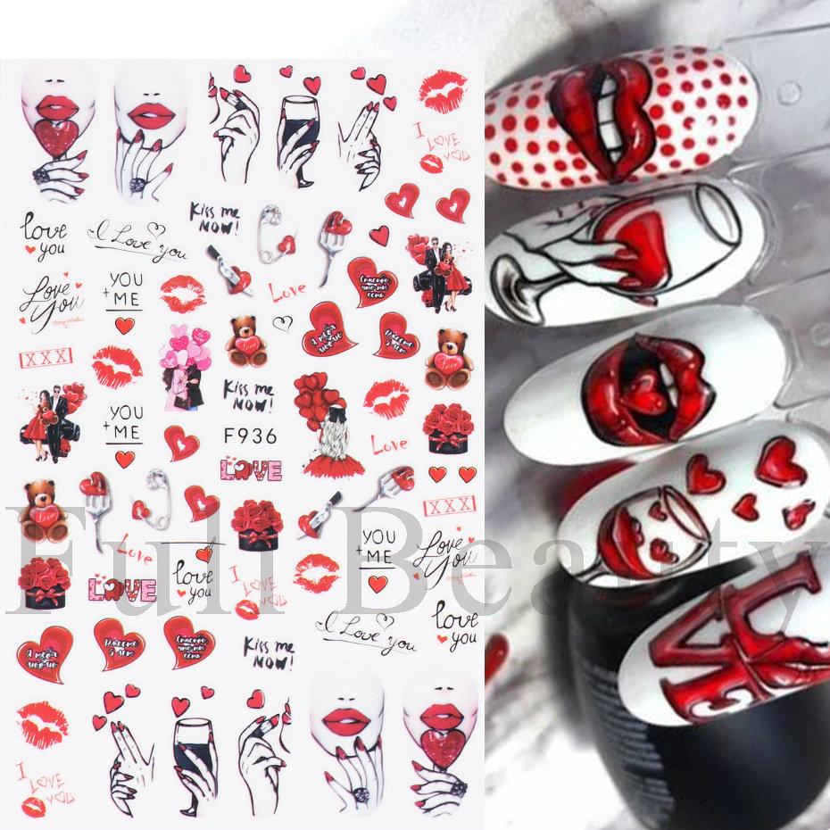Nail Art Stickers Ins Valentine's Day Red Lips Sexy Heart LOVE Love Bear Adhesive Nail Stickers