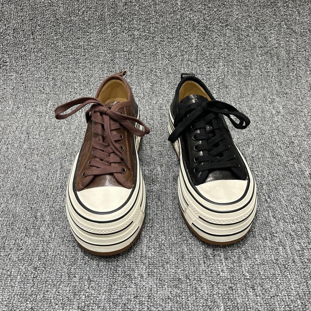 European station 2025 autumn new women's shoes platform muffin shoes casual sports lace-up heightening board shoes European single shoes