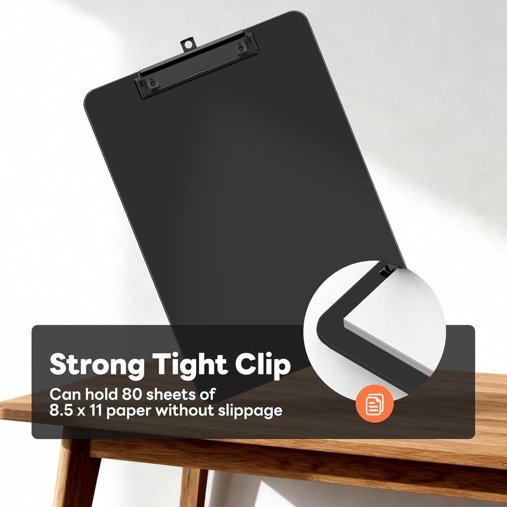 Plastic Clipboard Set of 2, 12.5 x 9'' Letter Size for Classroom, Students, Teacher, Nurse, A4 Black 8.5 x 11'' Clip Board with Low Profile Black