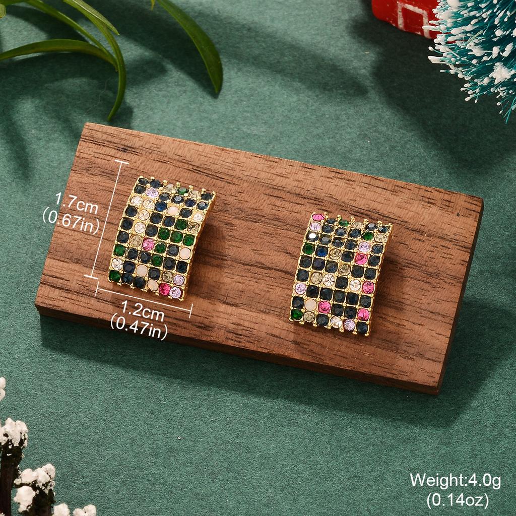 Color Personalized European and American Style Earrings Love Geometric Zircon Christmas Color Retention Earrings Creative Stud Earrings