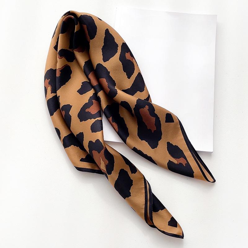 Scarf 70 Cm Leopard Print Scarf for Women Imitation Silk Scarf Fashionable & Versatile Head Wear Clothing Neckerchief