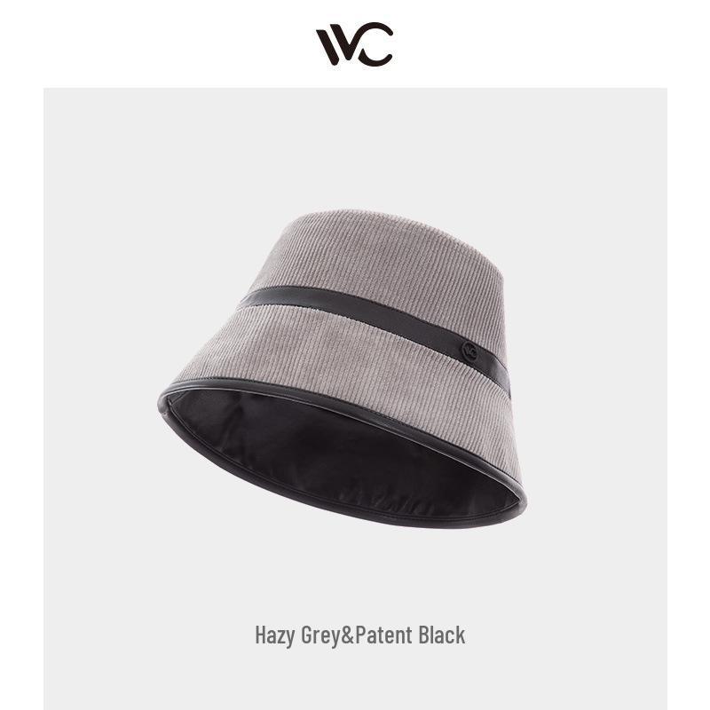 VVC Double-Sided European Style Women's Bucket Hat - Autumn/Winter Knit with PU Leather & Corduroy