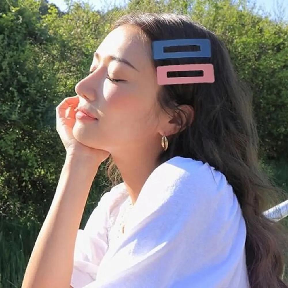 10 Downtone Square Matte Color Snap Clips, Bangs Fixing Pins, Point Girl Group Hairpins, High Teen Y2K Look