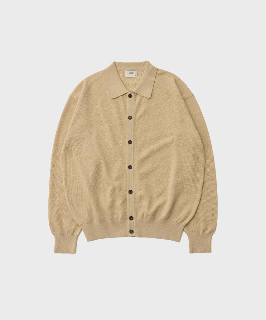 Another Office Moss Stitch Polo Cardigan (French Beige)