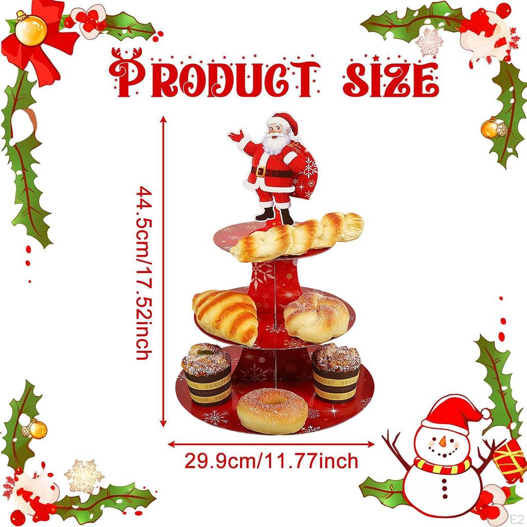 Santa Claus Cupcake Stand, Serving Tray 3 Tier Display Holder, Xmas Cake Dessert