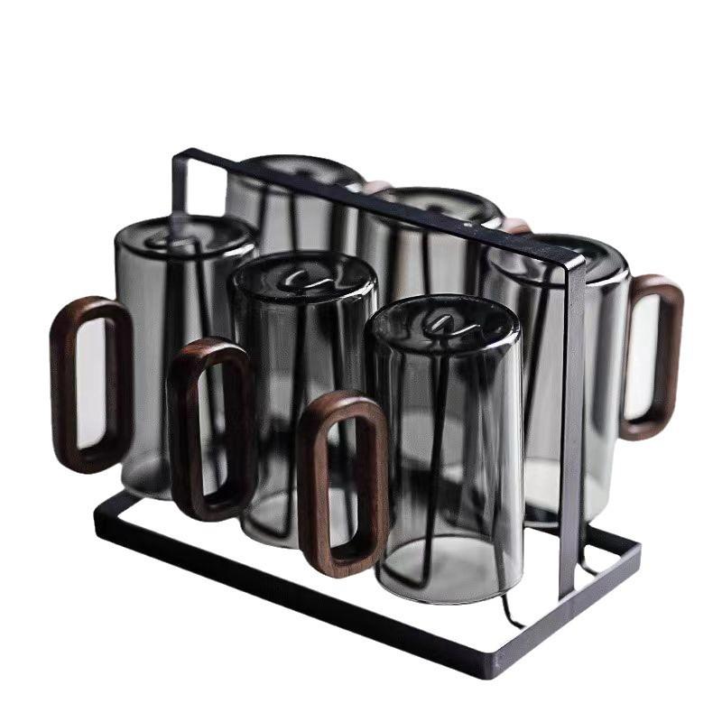 Tazza d'acqua in vetro da 360 ml con manico in legno Vetro borosilicato alto Resistente al calore Tazza da caffè Tazza per tè al latte per la casa Articoli per bevande per ufficio