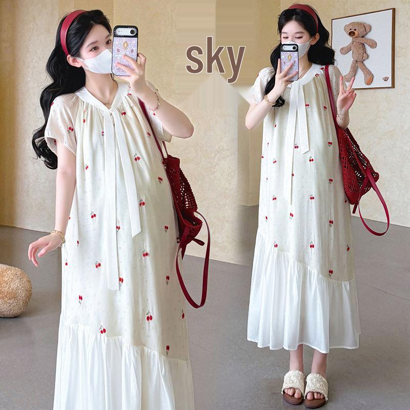 2026 Summer Korean Style Cherry Embroidered Ribbon Dress - Age-Reducing & Chic
