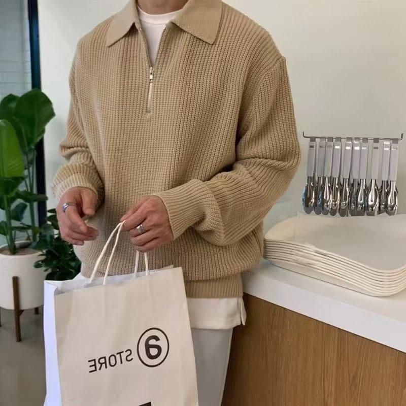 Men S Half Zip Vintage Loose Fit Knit Sweater Casual Top