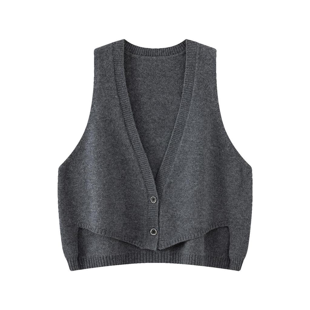Women's 100% Wool V-Neck Sleeveless Knit Vest - Autumn/Winter Solid Color Layer