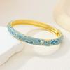 Enamel Floral Chinese Flower Bangle Peony with Leaf Women's Hand Bracelet  Girls