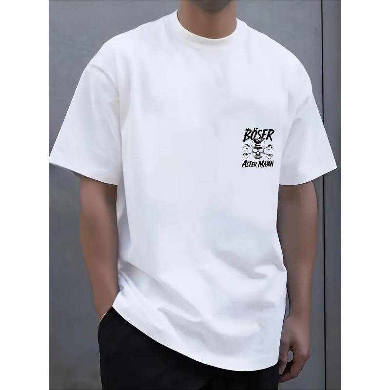 Herren Big & Tall Kurzarm-T-Shirt Street Style Vintage Print T-Shirts Geeignet für Männer Lockerer Schnitt Rundhals Freizeit-Oberteil