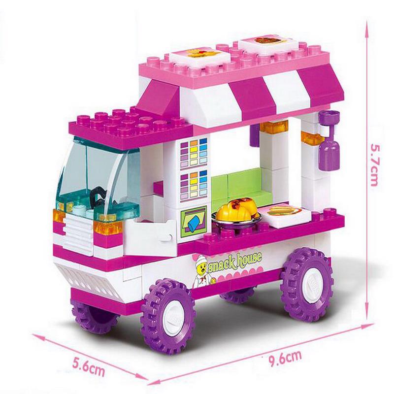Non-Toxic Sluban 0155 Children Princess Pink Dream Snack Car Model Figure Blocks Educational Construction Building Bricks Toys For Children
