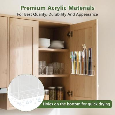Acrylic Drinking Straw Holder Organizer No Drilling Reusable Straw Storage Rack Wall Mounted Self-adhesive
