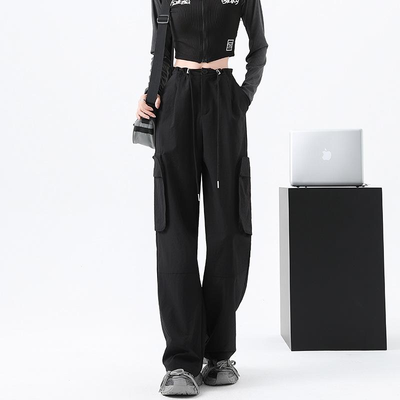 Retro logging overalls women's autumn new high waist loose and thin drawstring casual wide-leg sweatpants