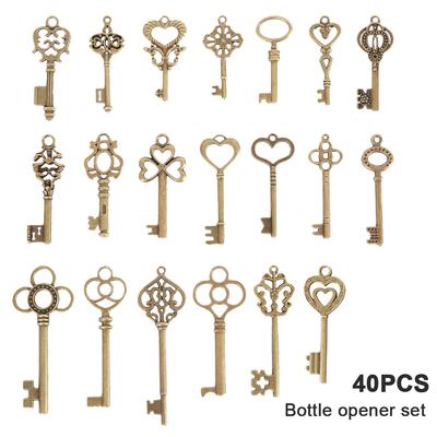 40 Piezas Abrebotellas con Llave Regalos de Boda para Invitados Color Cobre Abrebotellas de Llave Esqueleto con Tarjetas de Pegatinas Personalizadas