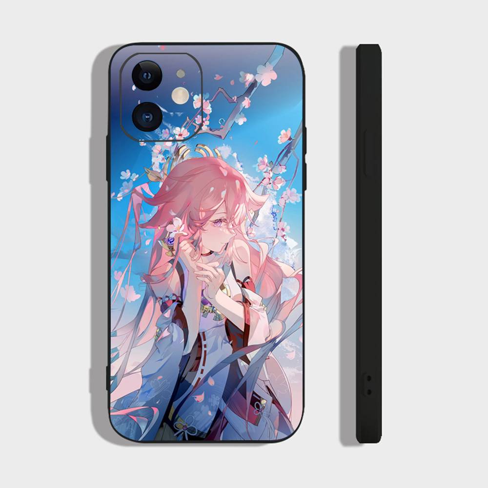 Yae Miko Animation Spiel G-Genshin I-Impact Handyhülle Für IPhone 17 Air 16 15 14 13 Pro Max 11 12 Schwarze Silikonhülle