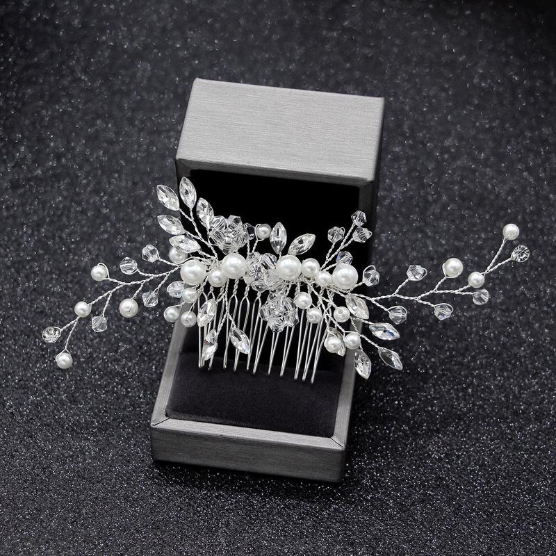 Silver Color Pearl Crystal Wedding Hair Combs Hair Accessories for Bridal Flower Headpiece Women Bride Hair Ornaments Jewelry