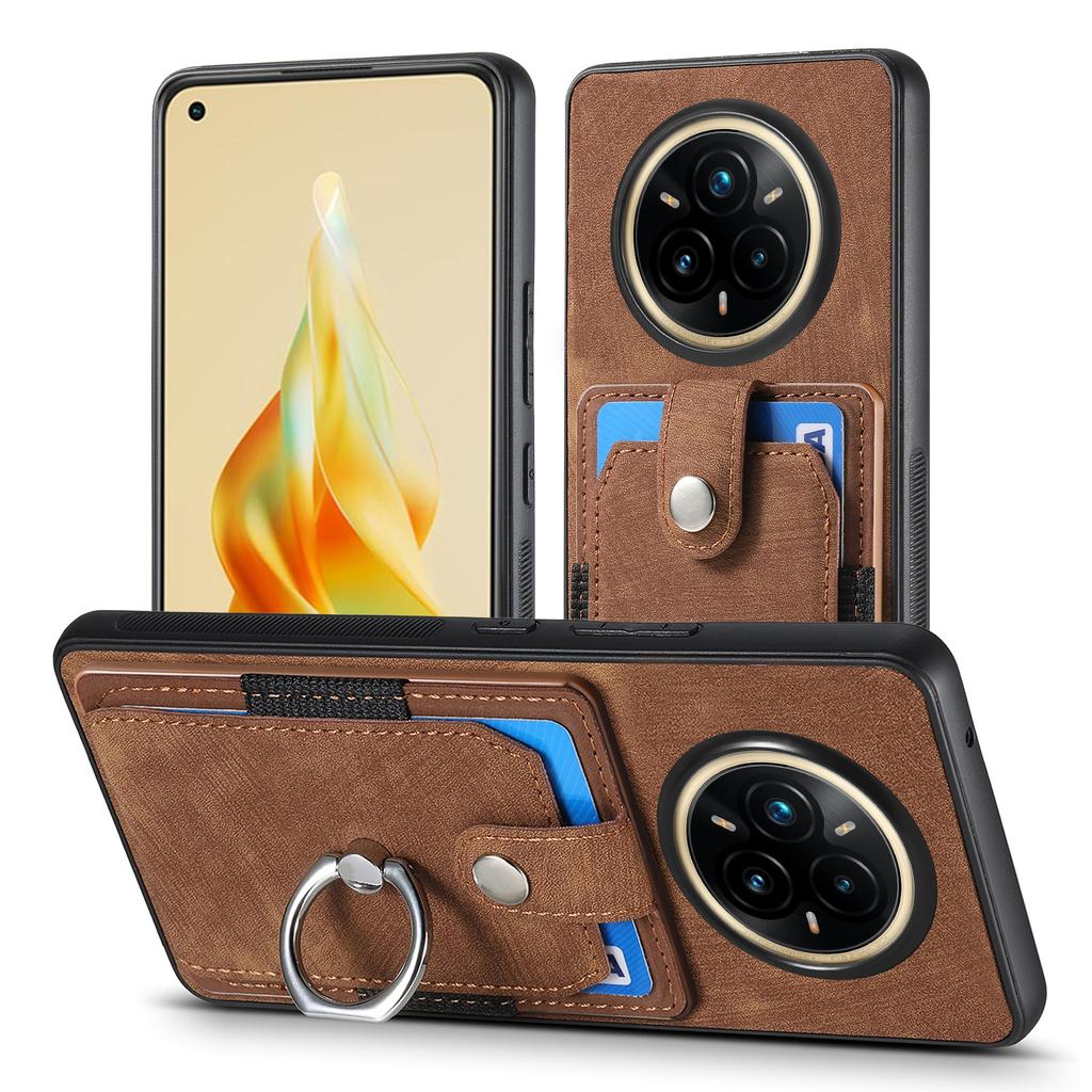 For Realme 14 Pro+ 5G Phone Case Leather Back Cover with Card Slots Kickstand