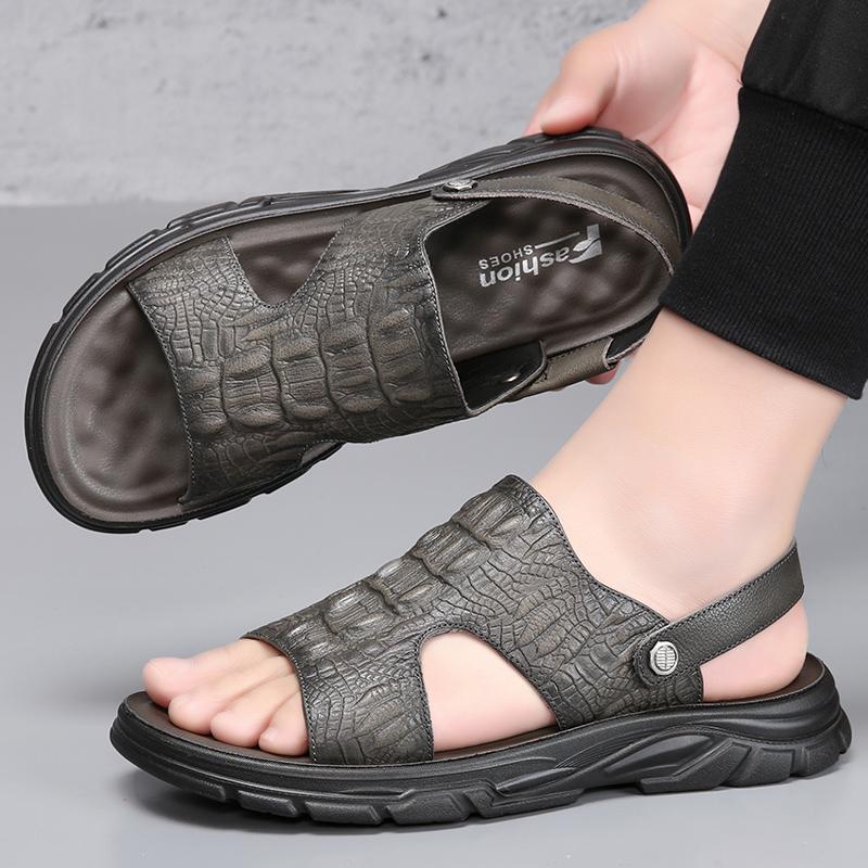 Fashion Summer Comfortable Soft Bottom Lightweight Fashion Men Breathable Non Slip High Quality Top Layer Cowhide Beach Outdoor Sandals