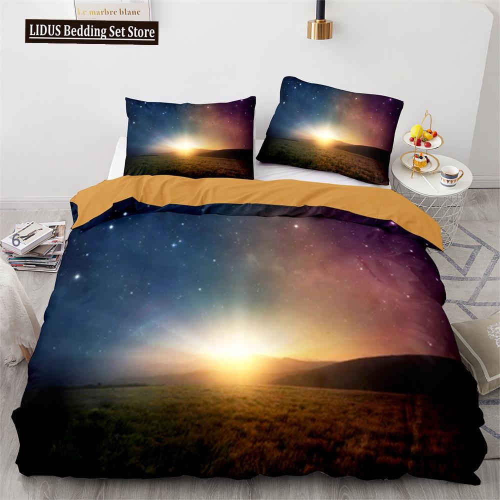 Set Copripiumino Cielo Notte Spazio Universo Stelle Nebulose Luna Set Biancheria da Letto Decorativo King Twin Size Copripiumino in Poliestere