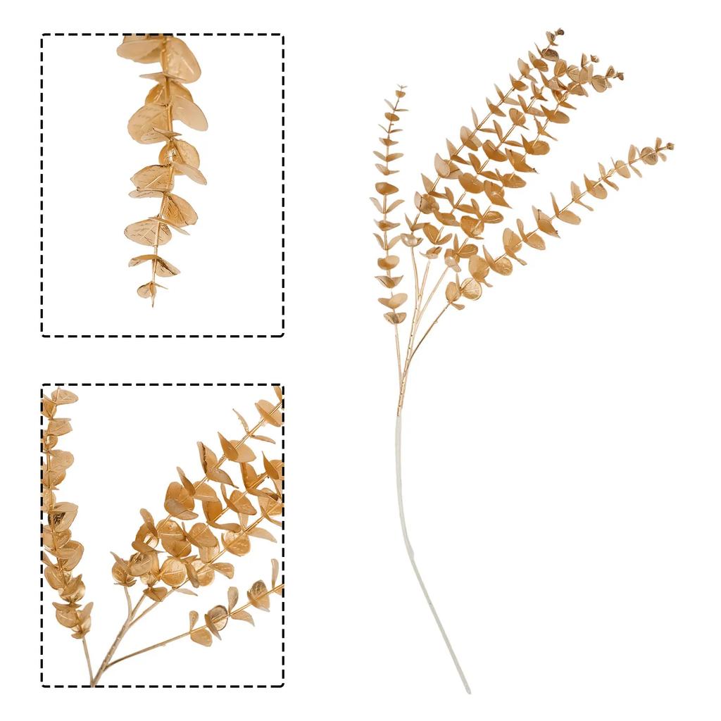 Eucalyptus Leaf Gold Fan Leaf Accessories Plastic Simulated For New Year Wedding Decorations Flower Arrangement