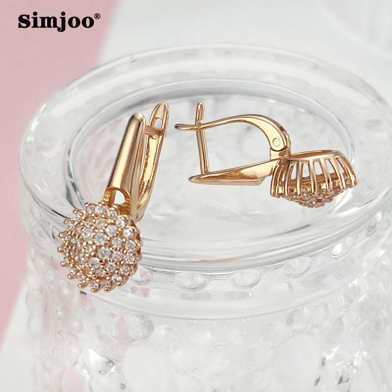 SIMJOO Rose Gold Color Fashion Flower Zircon Hollow Lettered Earrings