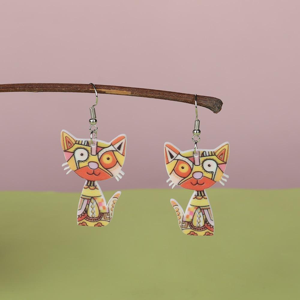 Cartoon Colorful Cat Cute Earrings, Full Hosting Environmentally Friendly Acrylic Earrings.