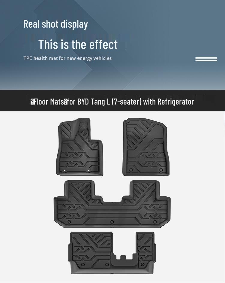Maßgeschneiderte TPE-Boden- und Kofferraummatten für BYD Tang L 25, einschließlich Rückenlehnenmatten.