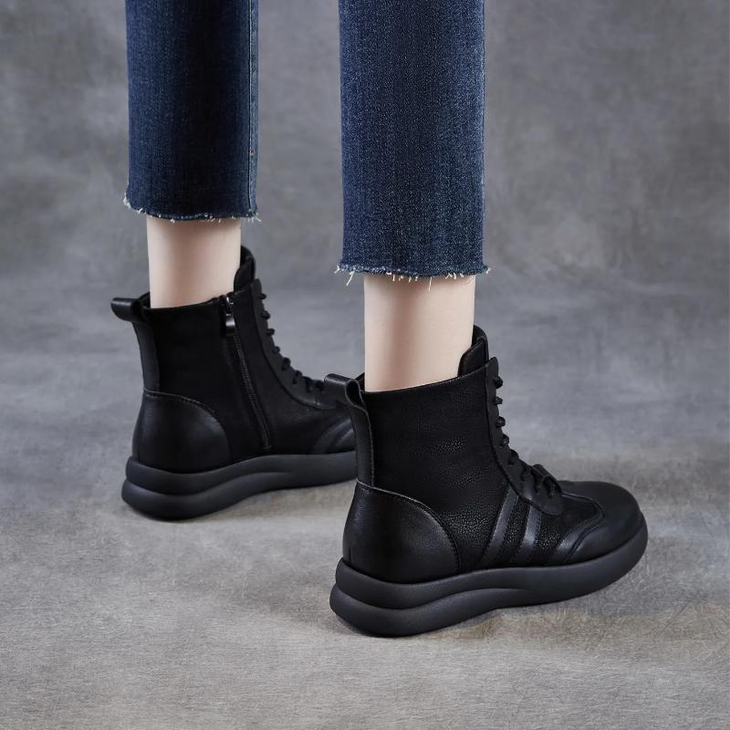 Johnature Genuine Leather Women's Boots Casual Versatile Round Toe Soft Soled Short Boots