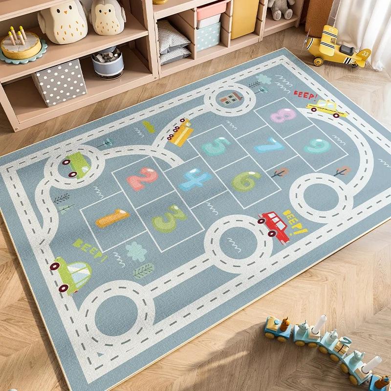 Cartoon Car Traffic Carpet Children's Room Climbing Mat Home Non-Slip and Dirt Resistant Living Room Mat Home Decoration Rug