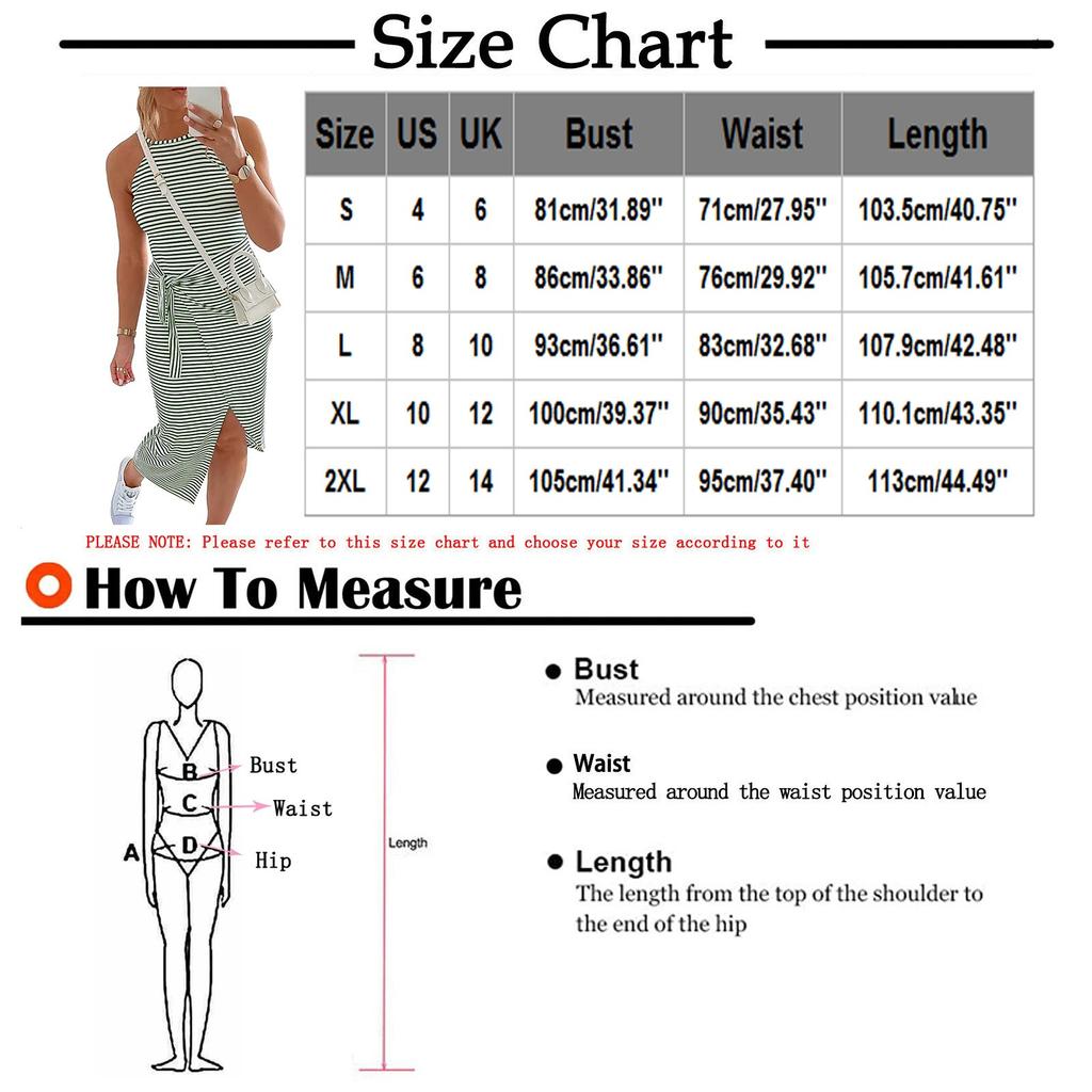 Women's Casual Sleeveless Striped Vest Medium Long Neck Draped Tight Dress