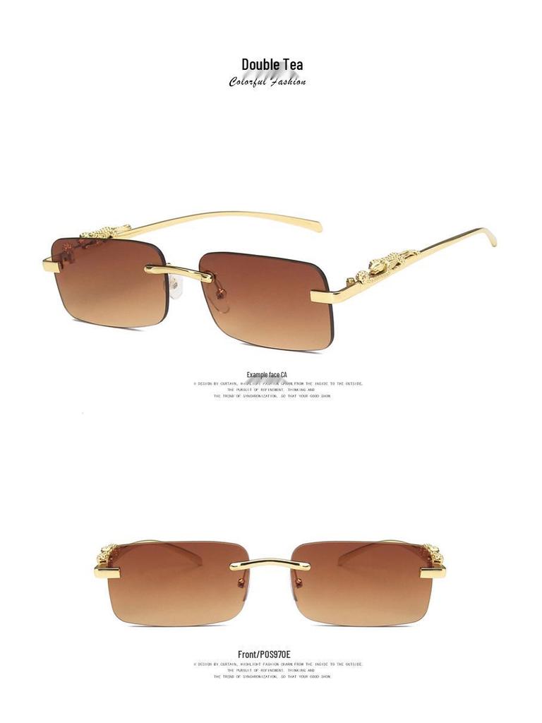 Cheetah Frameless Square Retro Leopard Metal Sunglasses 2022 Trend