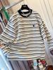 2025 Autumn Women's American Casual Striped Kitten Print Knit Long-Sleeve T-Shirt - Loose Fit, New Arrival