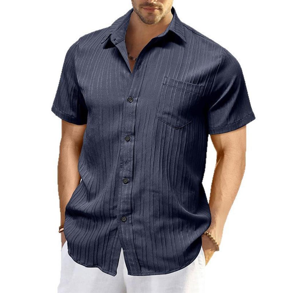 Men'S Fashion Collar Solid Color Shirt Casual Short Sleeved Top